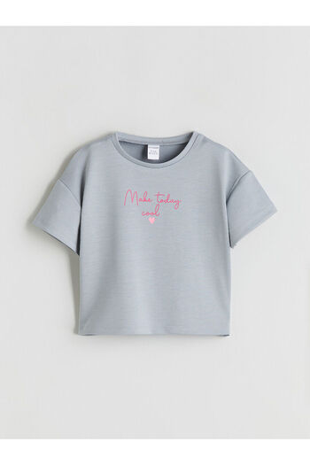 LC Waikiki Gray Crew Neck Printed Girls' T-Shirt and Pants 2-Piece Set