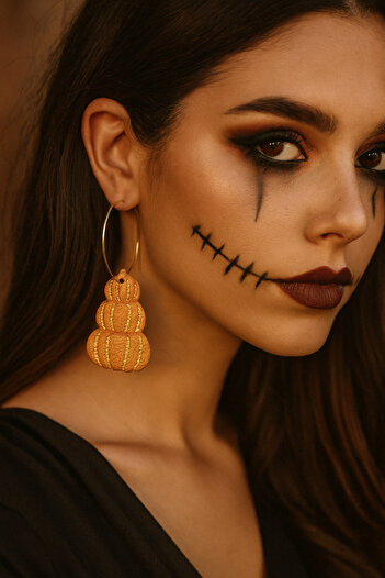 Lu Atelier Pumpkin Glow Pumpkin Designed Polymer Clay Earrings - Gold Detailed, Handmade, Lightweight