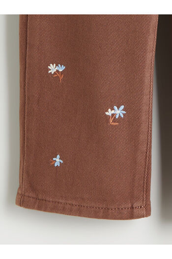 LC Waikiki Brown Floral Girl's Pants with Elastic Waistband