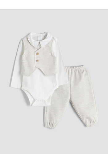 LC Waikiki Ecru Baby Boy Snap-On Bodysuit and Sweatpants Set of 2