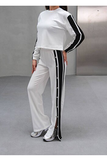 MY DEPO Women's Snap Fastener Piping Detail Top and Bottom Set