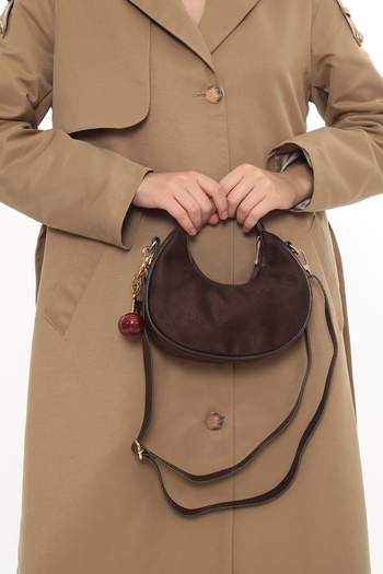 besmoda Women's Brown Suede Hand and Shoulder Bag with Cherry Charm Gift