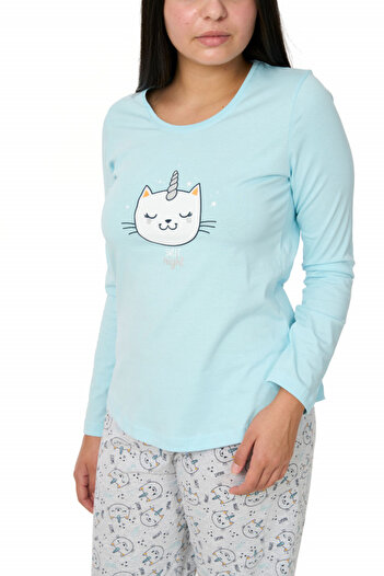 Centini Pijamale dama din bumbac, Kitty, crystal blue
