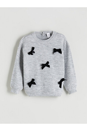 LC Waikiki Lcw Kids Crew Neck Bow Patterned Girl's Sweater