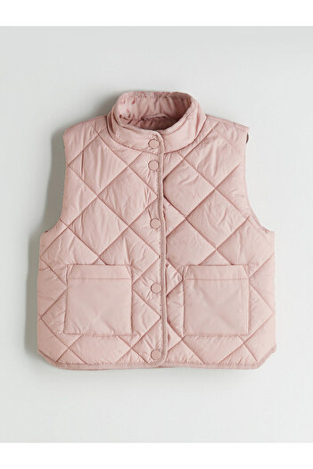 LC Waikiki Peak New Season Quilted Patterned Stand Collar Girls' Vest