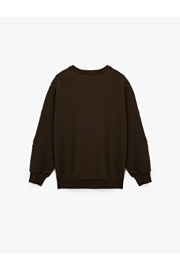 Koton Long Sleeve Crew Neck Floral Beaded Embroidery Detailed Oversize Sweatshirt