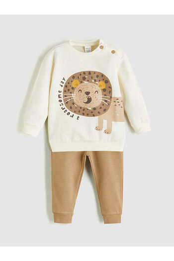 LC Waikiki Beige Baby Boy Sweatshirt and Sweatpants Set of 2