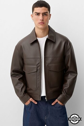 KOCCI Ανδρικό δερμάτινο μπουφάν Premium Oversize Trend New Season