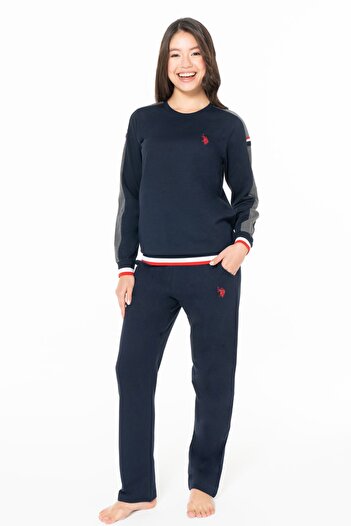 U.S. Polo Assn. U.S. Polo Assn. 20116B Women's Plus Size Long Sleeve Crew Neck Casual Home Wear-Navy Blue