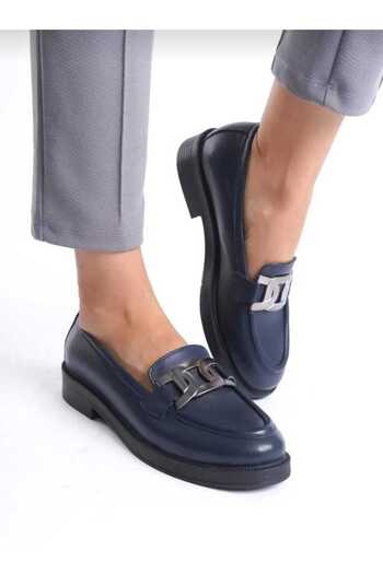 İDOL SHOES Справжня шкіра жіночі туфлі-лофери з пряжкою