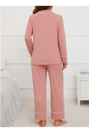 Miss Dünya Lissa Shirt Collar Buttoned Front Long Sleeve Comfortable Fit Maternity and Postpartum Pajama Set