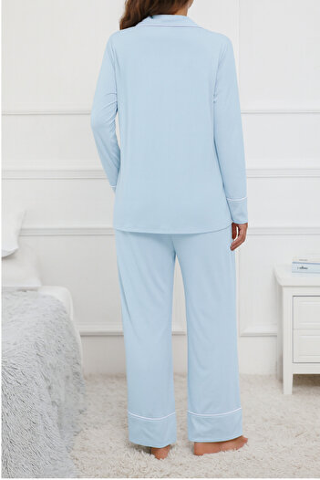 Miss Dünya Lissa Shirt Collar Buttoned Front Long Sleeve Comfortable Fit Maternity and Postpartum Pajama Set