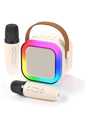 EMATTERIO Set Karaoke cu Boxă Portabilă și 2 Microfoane Wireless, Bluetooth, Lumini RGB, 4 Efecte Vocale