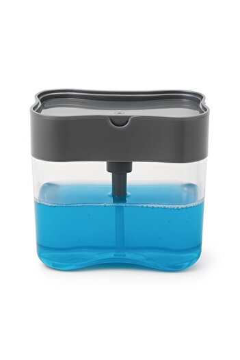 ADESSNA Dozator de detergent lichid cu burete inclus, capacitate 385 ml, gri-transparent