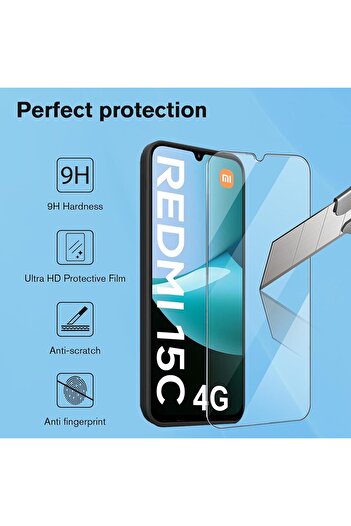 m.tk moveteck Xiaomi Redmi 15C Case Camera Protection Soft Colorful Matte Silicone + 9H Screen Protector Glass 2in1 Set