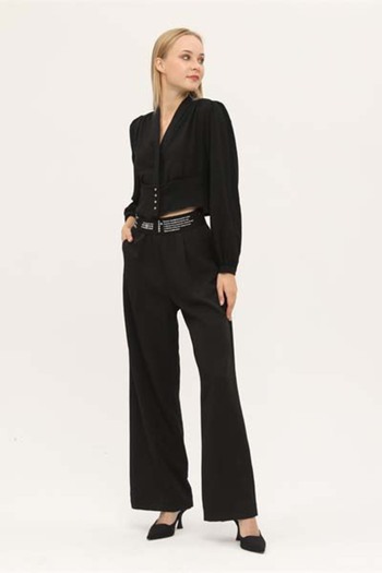 Quzu Canvas Black Women's Trousers 71153