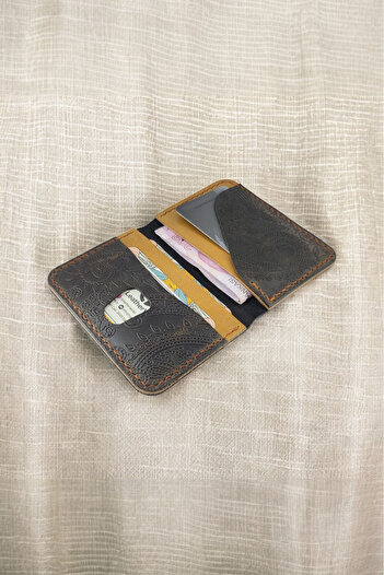 Leather Cy Eclipse Black Camel Genuine Leather Men Women Card Holder Wallet Name Writing Included Handmade Unisex