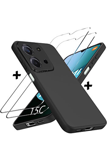 m.tk moveteck Xiaomi Redmi 15C Case Camera Protection Soft Colorful Matte Silicone + 9H Screen Protector Glass 2in1 Set