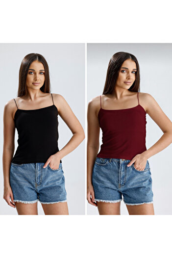 let s shine 2-Piece Double Layered String Strap Tank Top