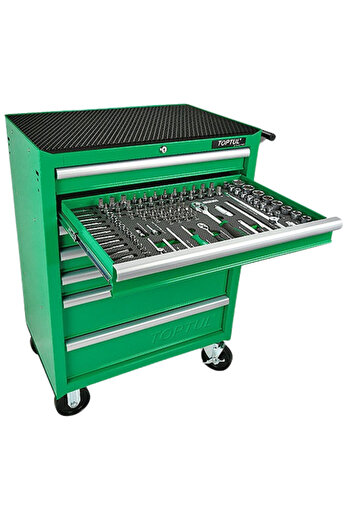 TOPTUL Tool cabinet with 7 drawers GE20820, mobile with wheels for moving, green, equipped with 20