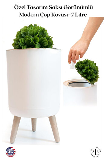 alastore Özel Tasarım Yapay Bitkili Çöp Kovası Çöp Kutusu Banyo Tuvalet Wc Çöp Kovası Kapaklı