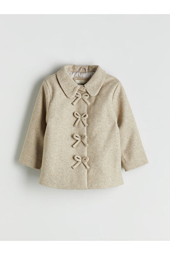 LC Waikiki Beige Bow Detailed Girl's Cashmere Coat