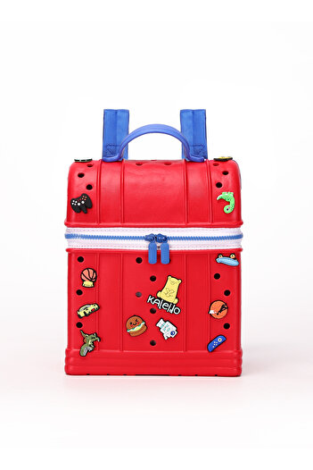 KALEIDO Durable EVA School Backpack for Kids | Children's Book Bag with Fun Fixed Charms (Red)