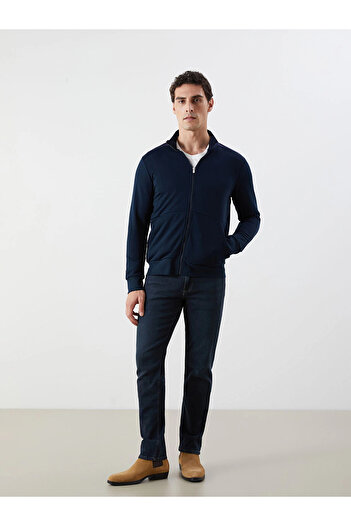 LC Waikiki Lcwaikiki Basic Navy Blue Stand Collar Long Sleeve Men's Zippered Sweatshirt