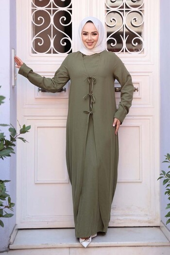 N.S NEVA STYLE Dress Khaki Hijab Double Set 76091Hk