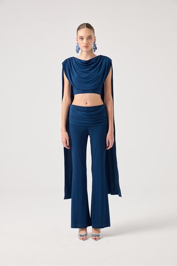 HOLLY LOLLY Finley Set with Shawl Detail Blouse and Spanish Pants Blue