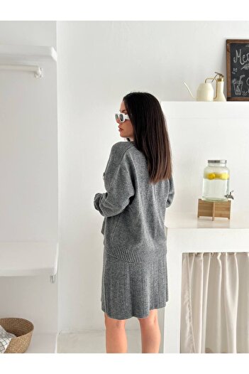 ABBA Knitwear Cardigan Skirt Two-Piece Set Burgundy