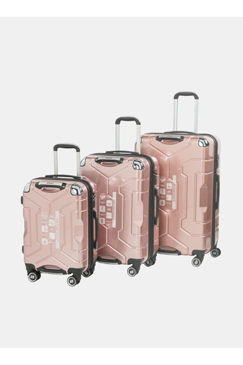 BRITISH TOURISTER 3-Piece ABS Hard Shell Luggage Set (20/24/28 Inch) with Expandable Layer - Rose Gold