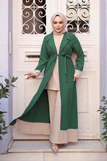 N.S NEVA STYLE Green Hijab Three Piece Set 76371Y