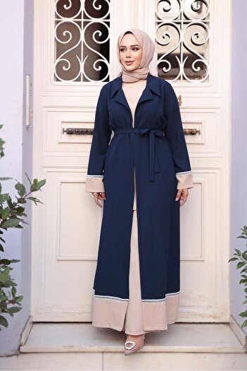 N.S NEVA STYLE Navy Blue Hijab Three-Piece Set 76371L