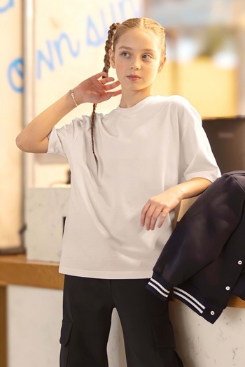 ww waka waka kids store Girl's White Oversize Basic T-Shirt