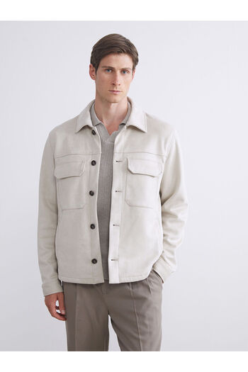 LC Waikiki Ecru Standard Shape Shirt Collar Suede Men's Coat
