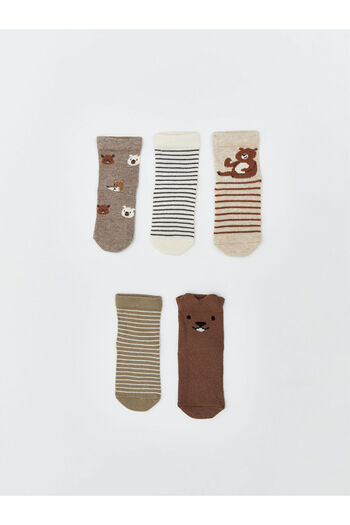LC Waikiki Brown Patterned Baby Boy Socks 5-Piece Set