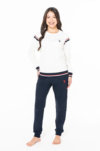 U.S. Polo Assn. U.S. Polo Assn. 20118 Women's Long Sleeve Crew Neck Bandaged Casual Home Wear-Ecru