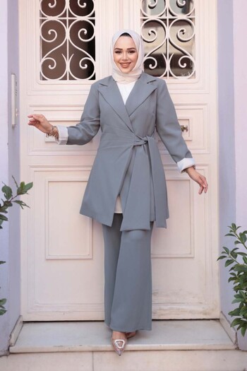 N.S NEVA STYLE Gray Hijab Double Suit with Jacket 76731Gr