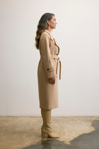 KENT Belted Long Cashmere Trench Open Camel Coat