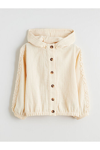 LC Waikiki Beige Hooded Lace Detailed Girl's Jacket