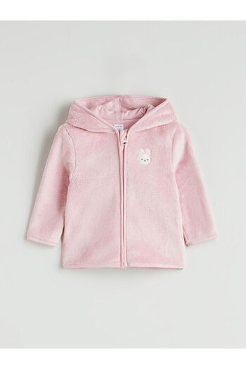 LC Waikiki Pink Hooded Plush Baby Girl Cardigan and Pants 2-Piece Set