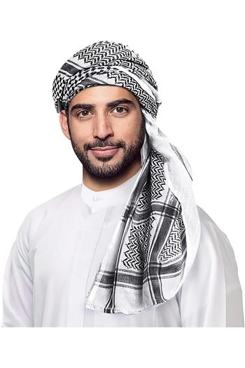 Generic 2 Pcs Traditional Muslim Keffiyeh Headscarf & Head Cover Large Arab Shemagh for Men