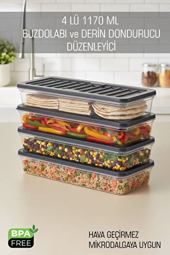 FİTHOME Refrigerator and Freezer Organizer Set Organizer 1170 ml 4 Pcs