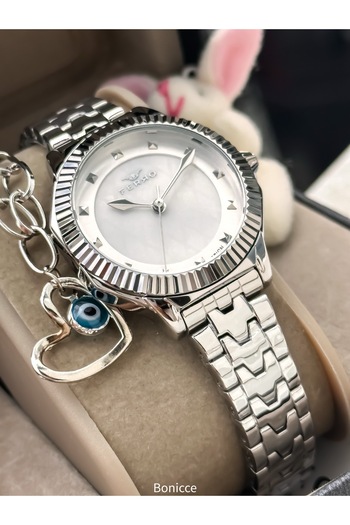 FERRO Women's Wristwatch, Silver Color Steel Band Vip Model, with Bracelet Gift