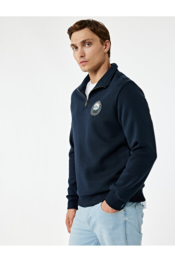 Koton Raised Long Sleeve Printed Half Zip Sweatshirt