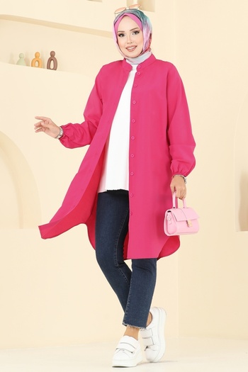 ModaMerve Hakim Yaka Terikoton Tunic 4517Pm271-Ms Fuchsia
