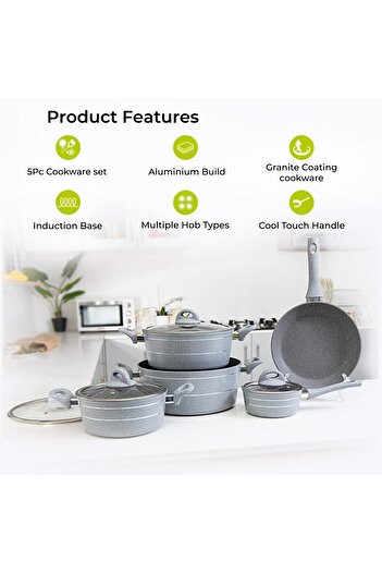ROYALFORD Smart Forged Aluminium Cookware Set, Grey, RF9555, 9 Pieces
