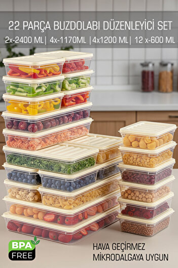 FİTHOME 22-Piece Multi-Size Refrigerator and Freezer Organizer Set – Microwave-Safe In-Cabinet Organizer