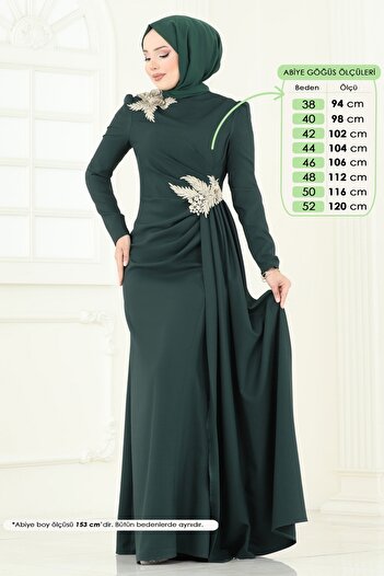 ModaMerve Embroidery Detail Evening Dress Asm2810-Ms Emerald